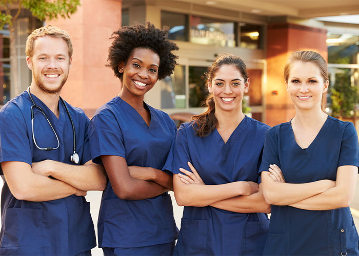 Image of a group of nurses in medical uniforms